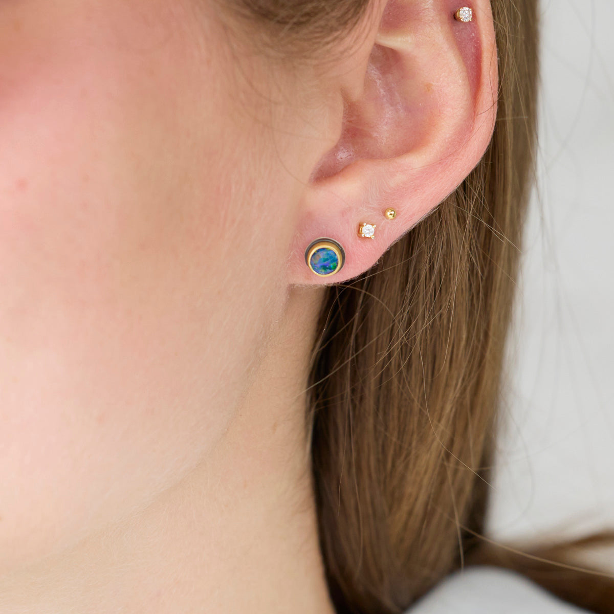 Round Australian Opal Stud Earrings