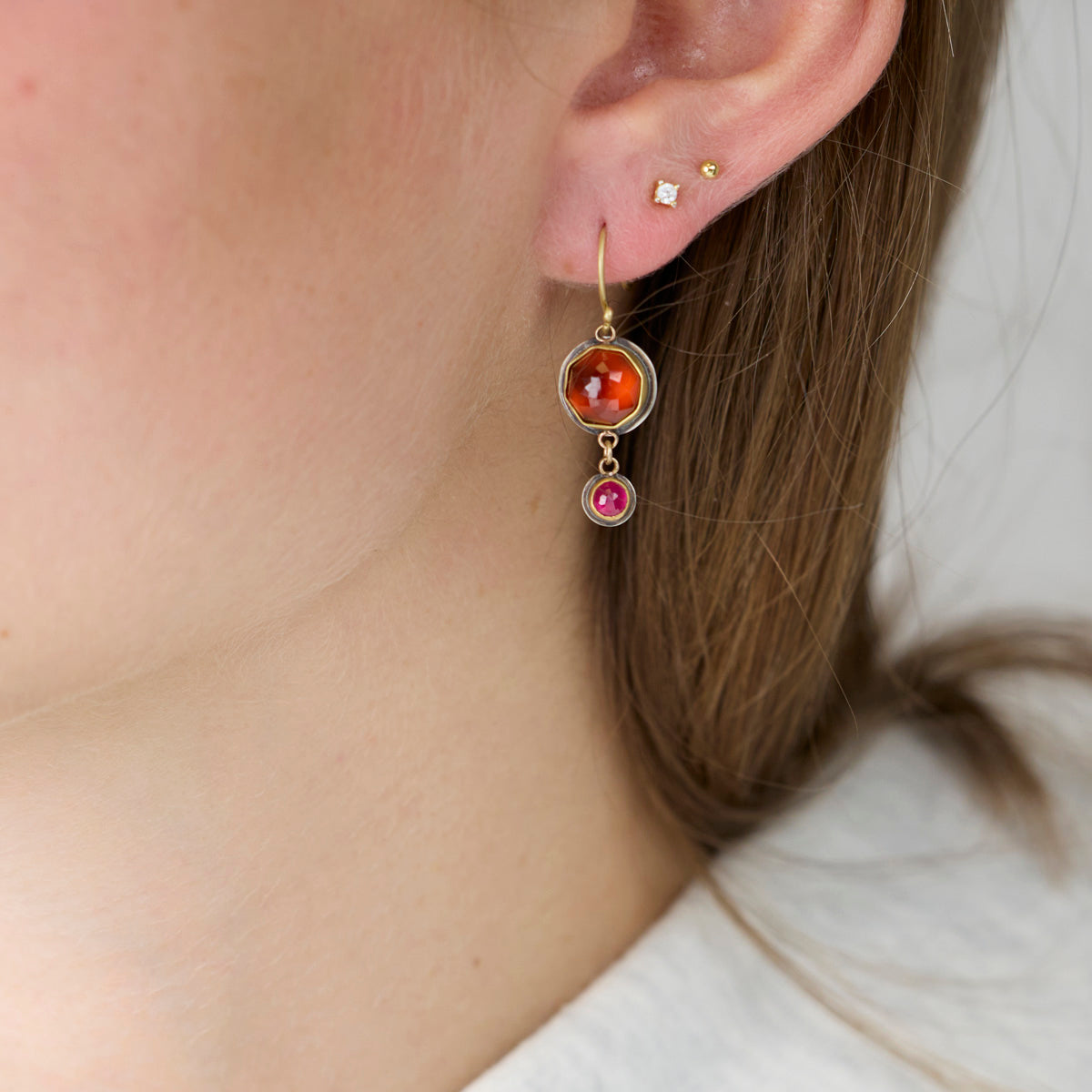 Hessonite Garnet and Ruby Earrings
