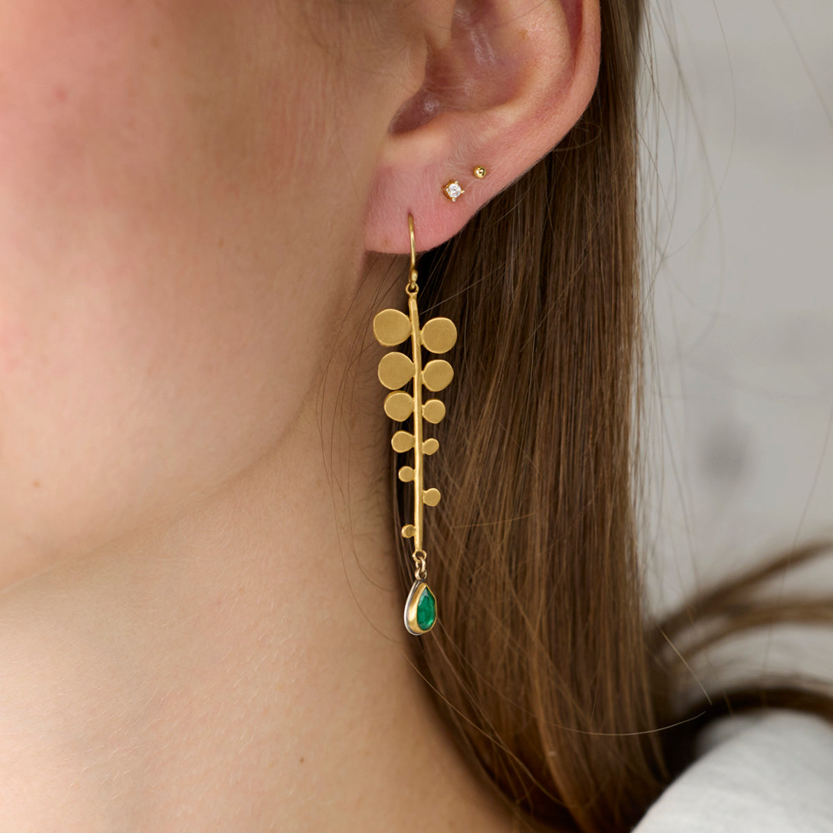 Fern Earrings with Emeralds