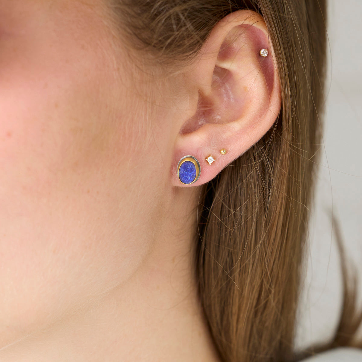Lapis Surface Stud Earrings
