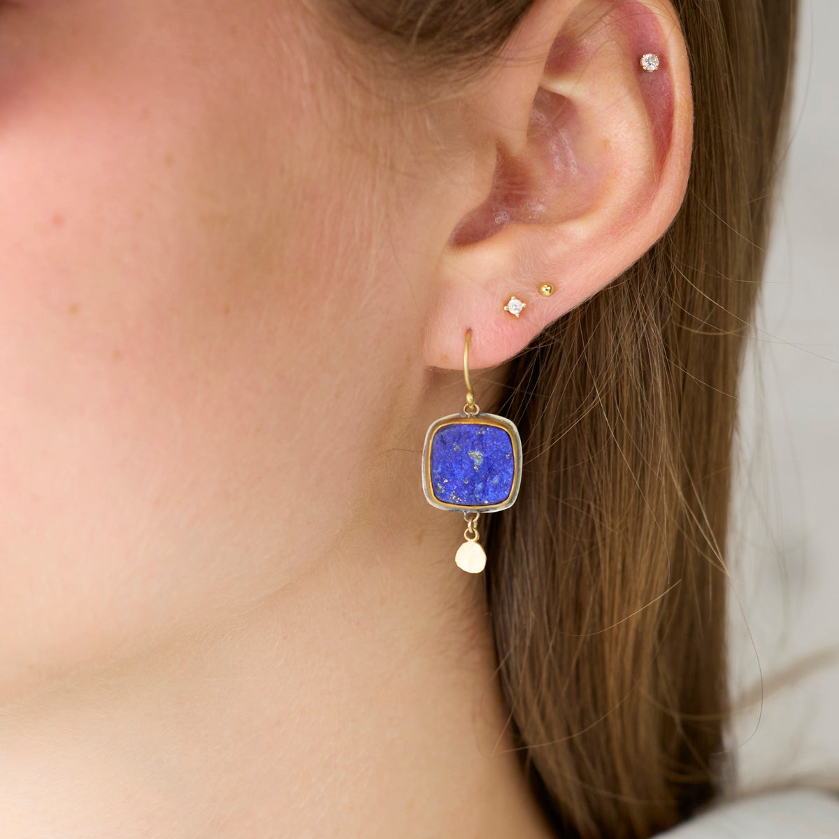 Lapis Earrings with Gold Disks