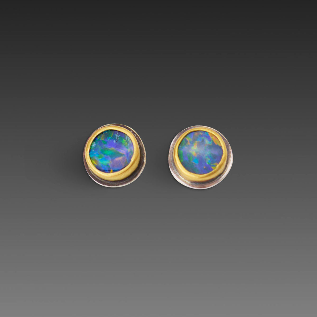 Round Australian Opal Stud Earrings