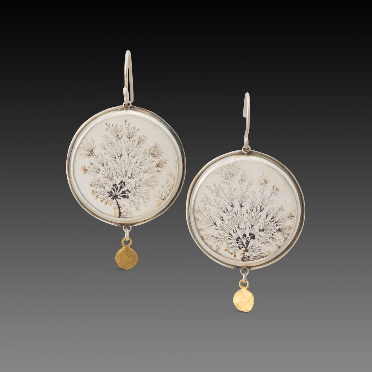 Dendritic Agate Earrings with Gold Disk