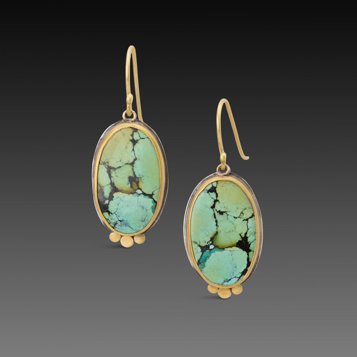 Oval Turquoise Earrings with 22k Gold Trios