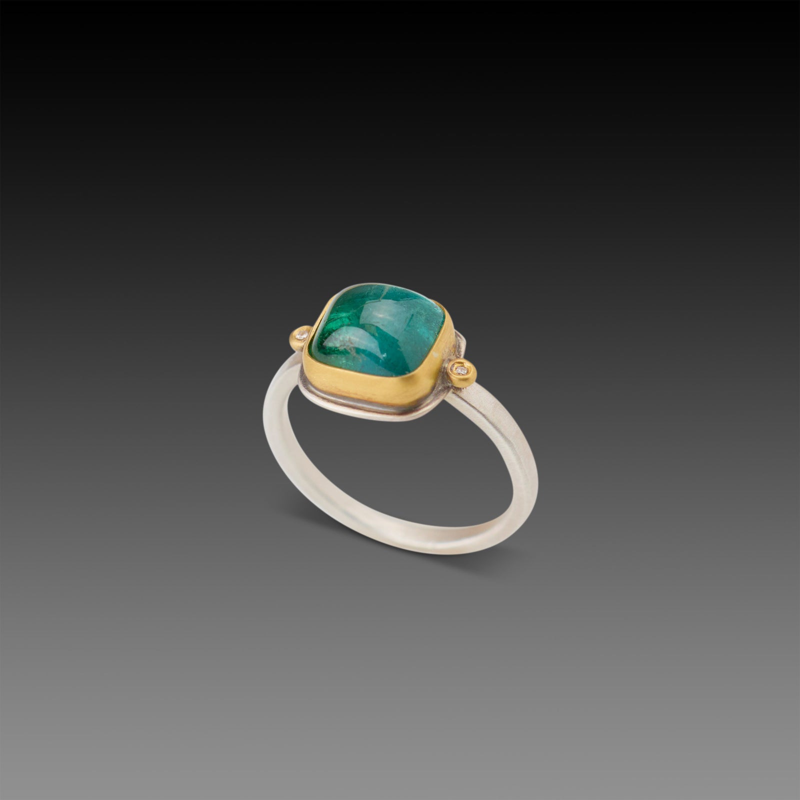 Smooth Green Tourmaline Ring with Diamonds