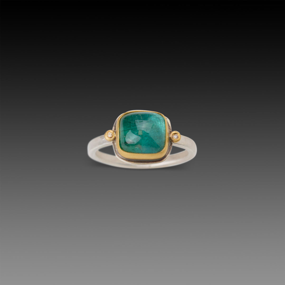 Smooth Green Tourmaline Ring with Diamonds