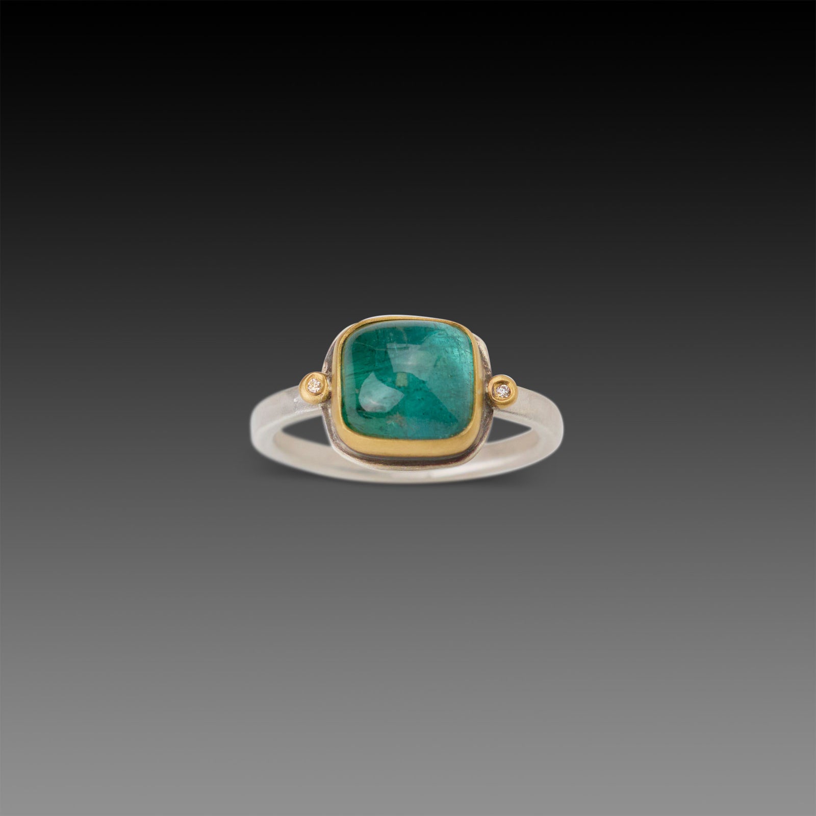 Smooth Green Tourmaline Ring with Diamonds