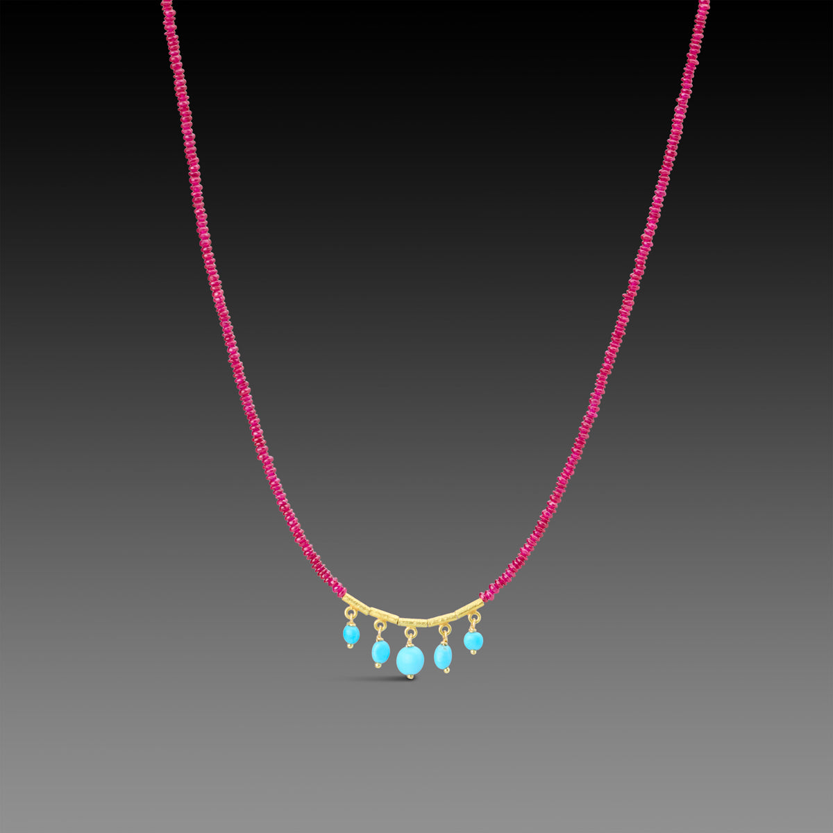 Ruby Beaded Necklace with Turquoise Fringe