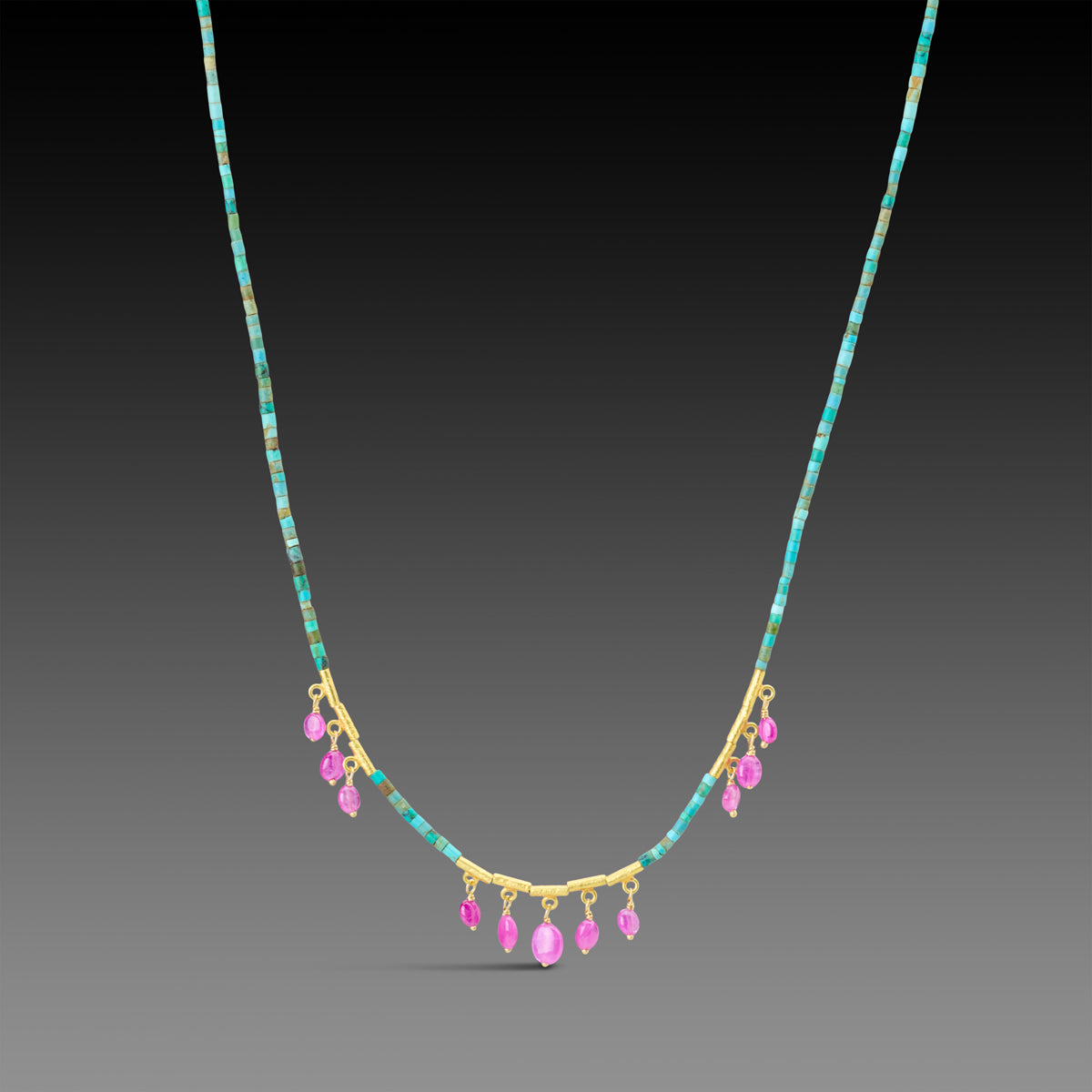 Turquoise Necklace with Ruby Fringe