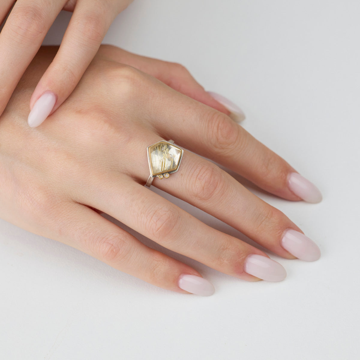 Rose Cut Rutilated Quartz Ring