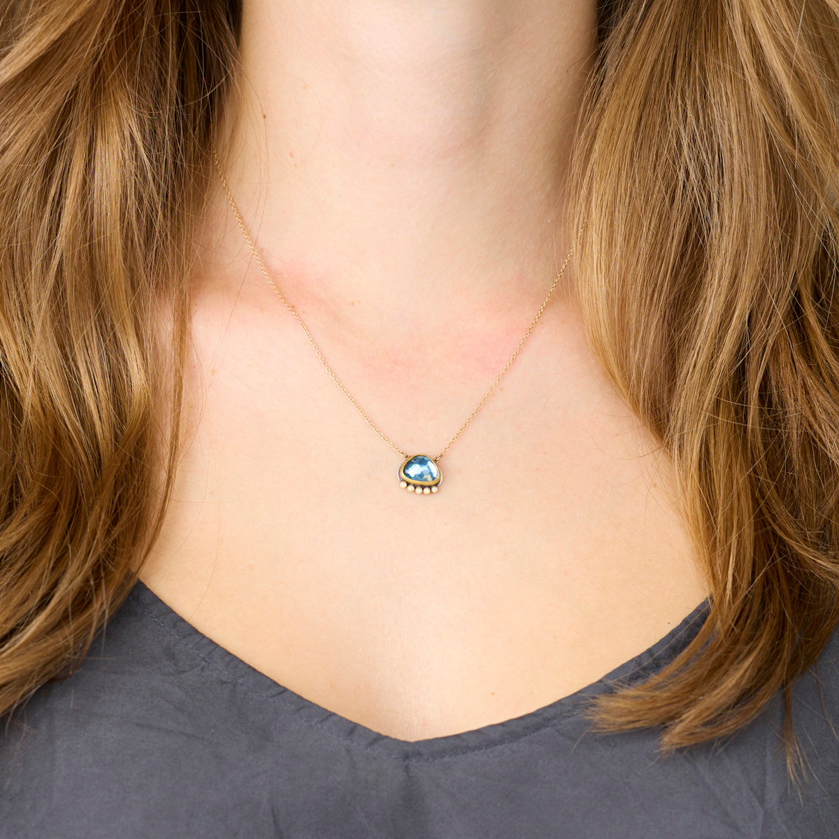 Rosecut Sapphire Necklace with Diamond Line