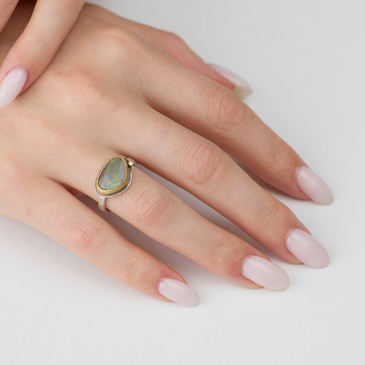 Labradorite Ring with Diamond