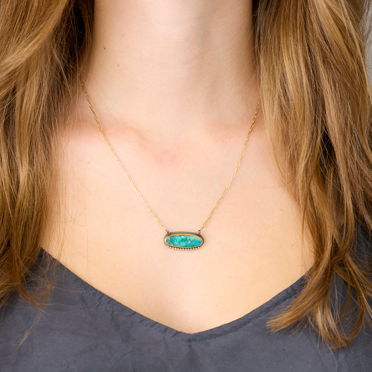 Turquoise Necklace with Diamond Line