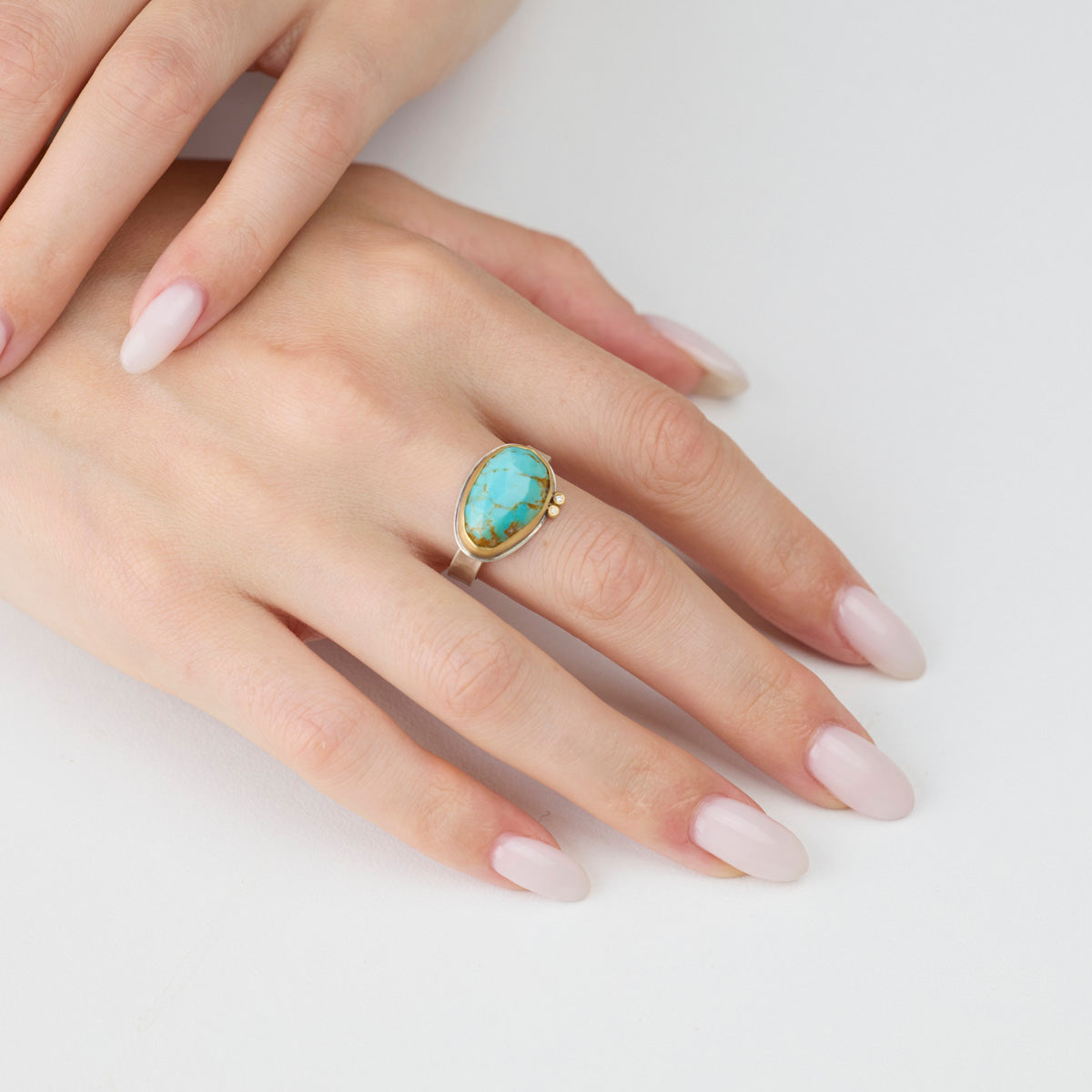 Faceted Turquoise Ring with Diamond Dots
