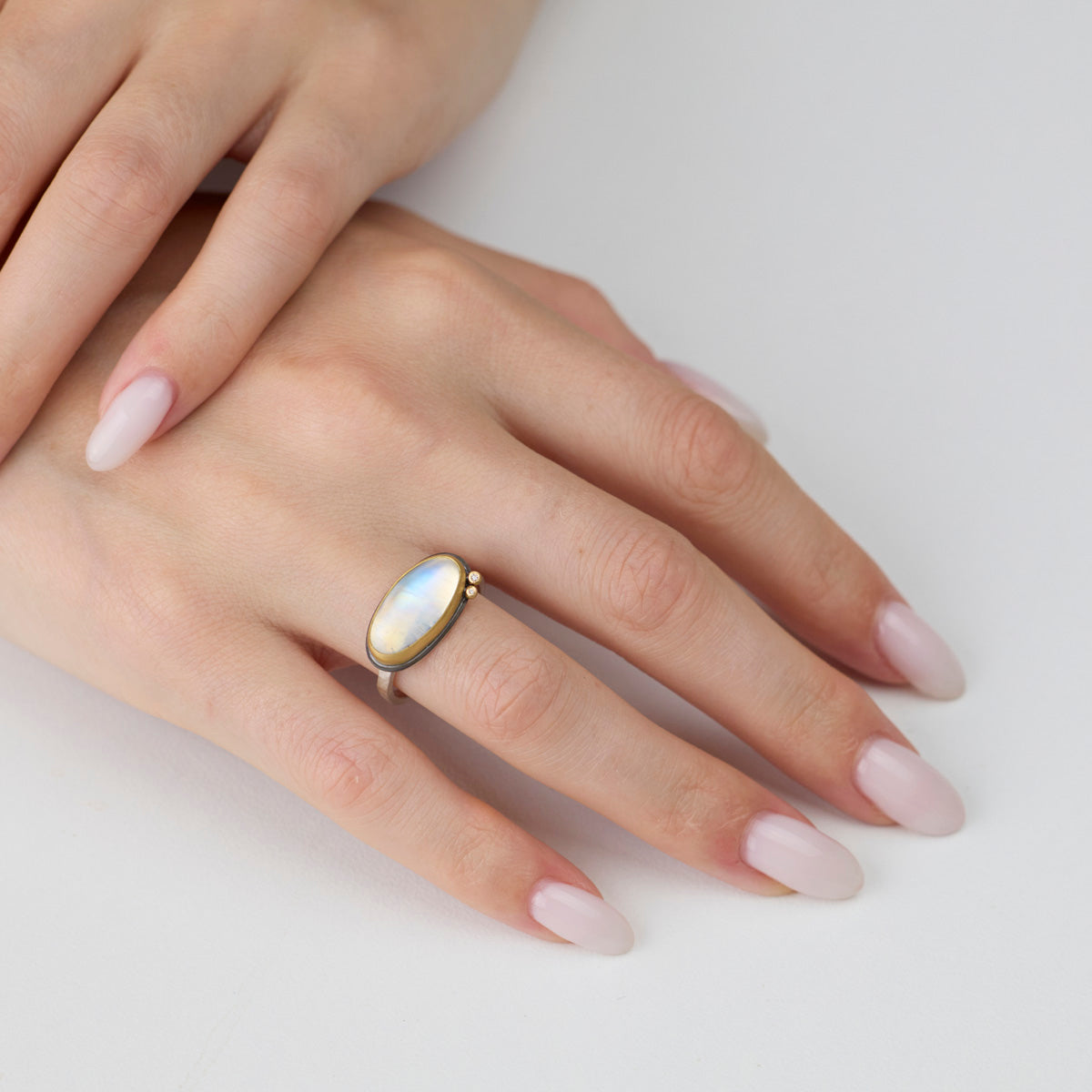 Oval Moonstone Ring with Diamonds