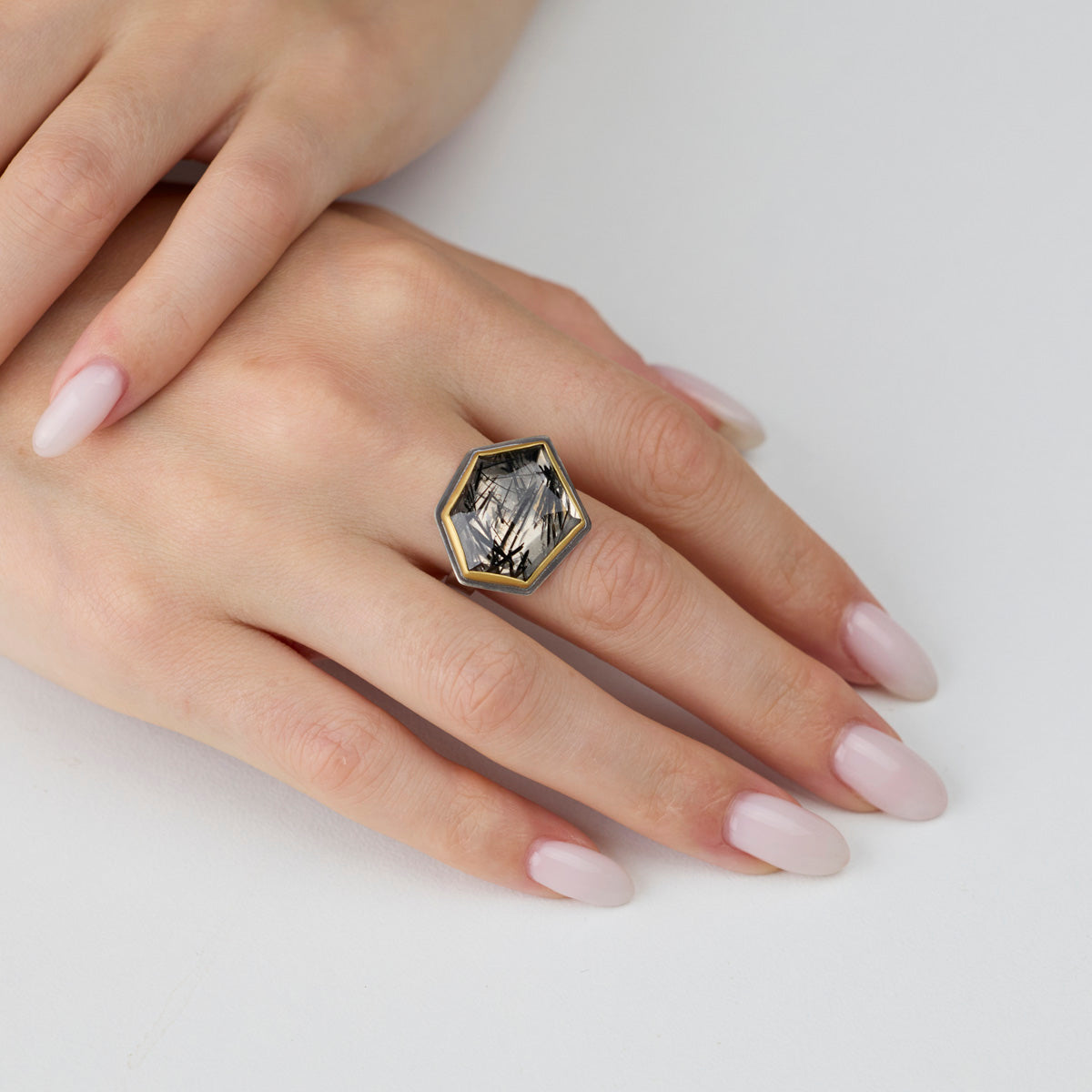 Tourmalinated Quartz Ring