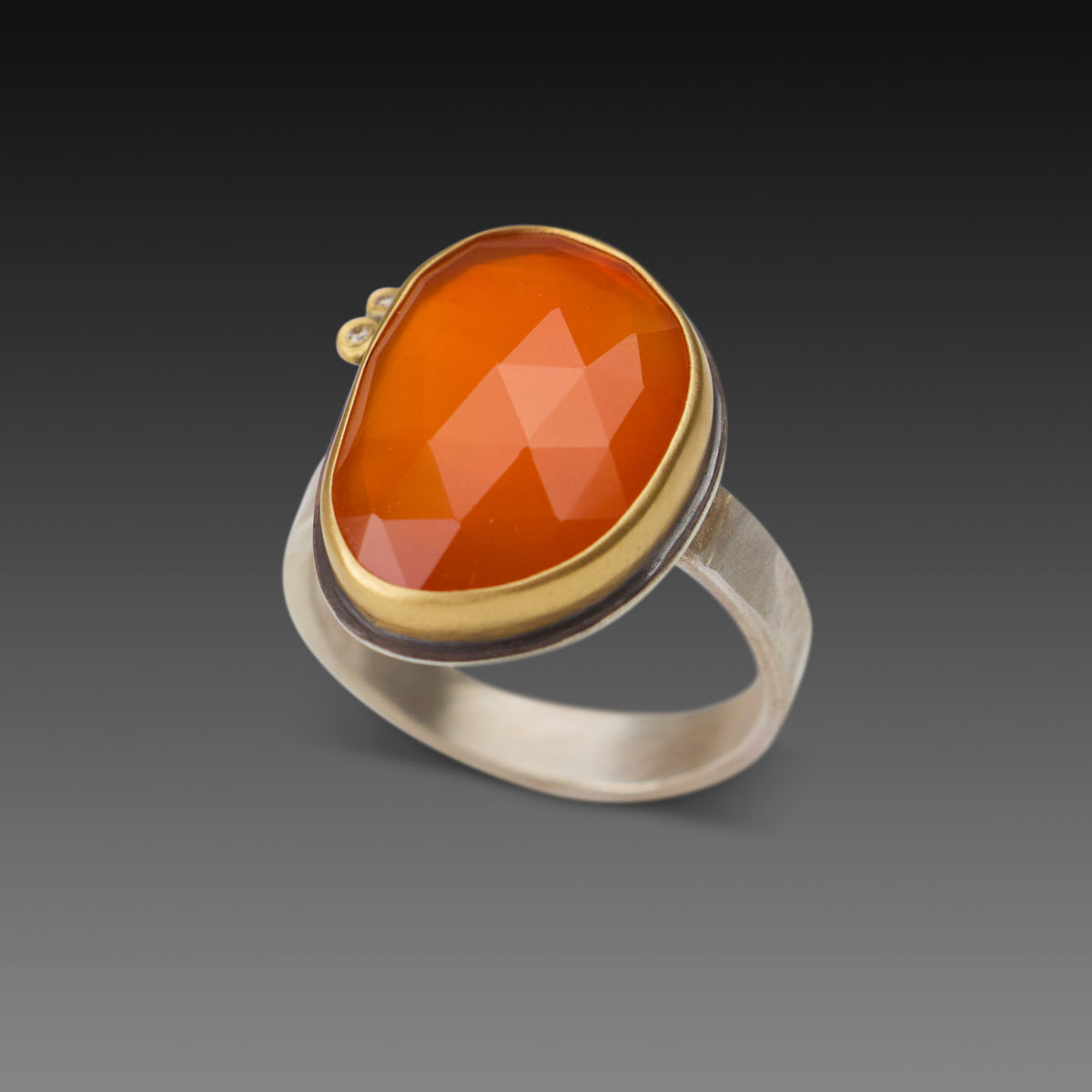 Carnelian Ring with Two Diamonds