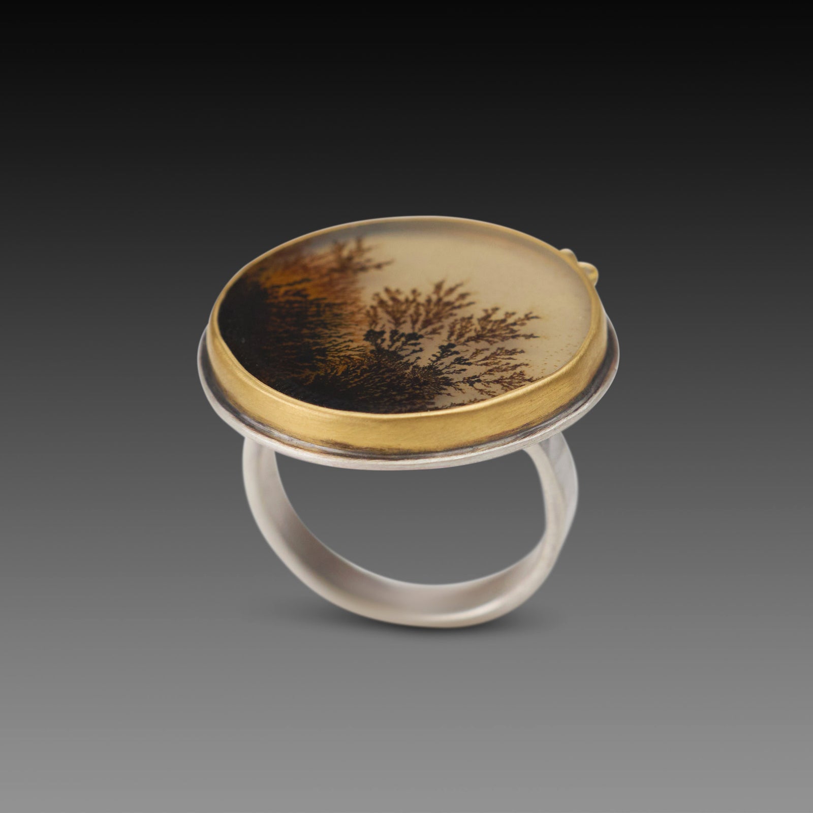 Dendritic Agate Ring with Diamonds