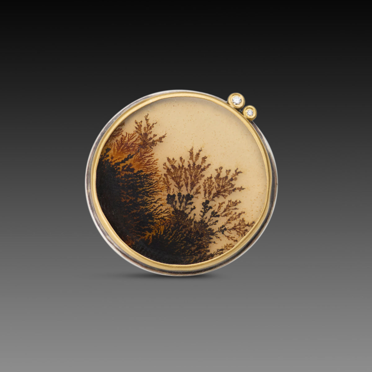Dendritic Agate Ring with Diamonds