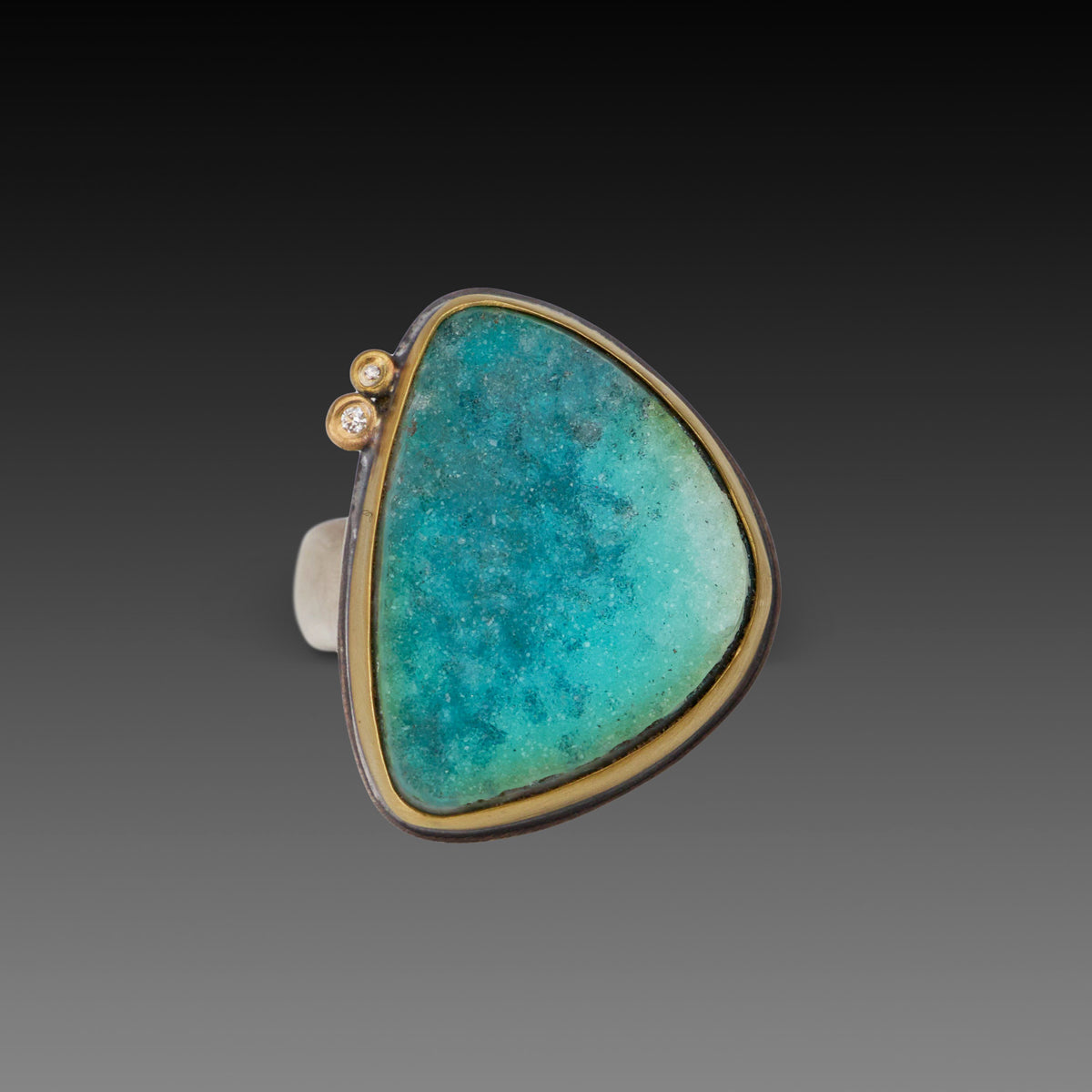 Ombre Chrysocolla Druzy Ring with Diamonds