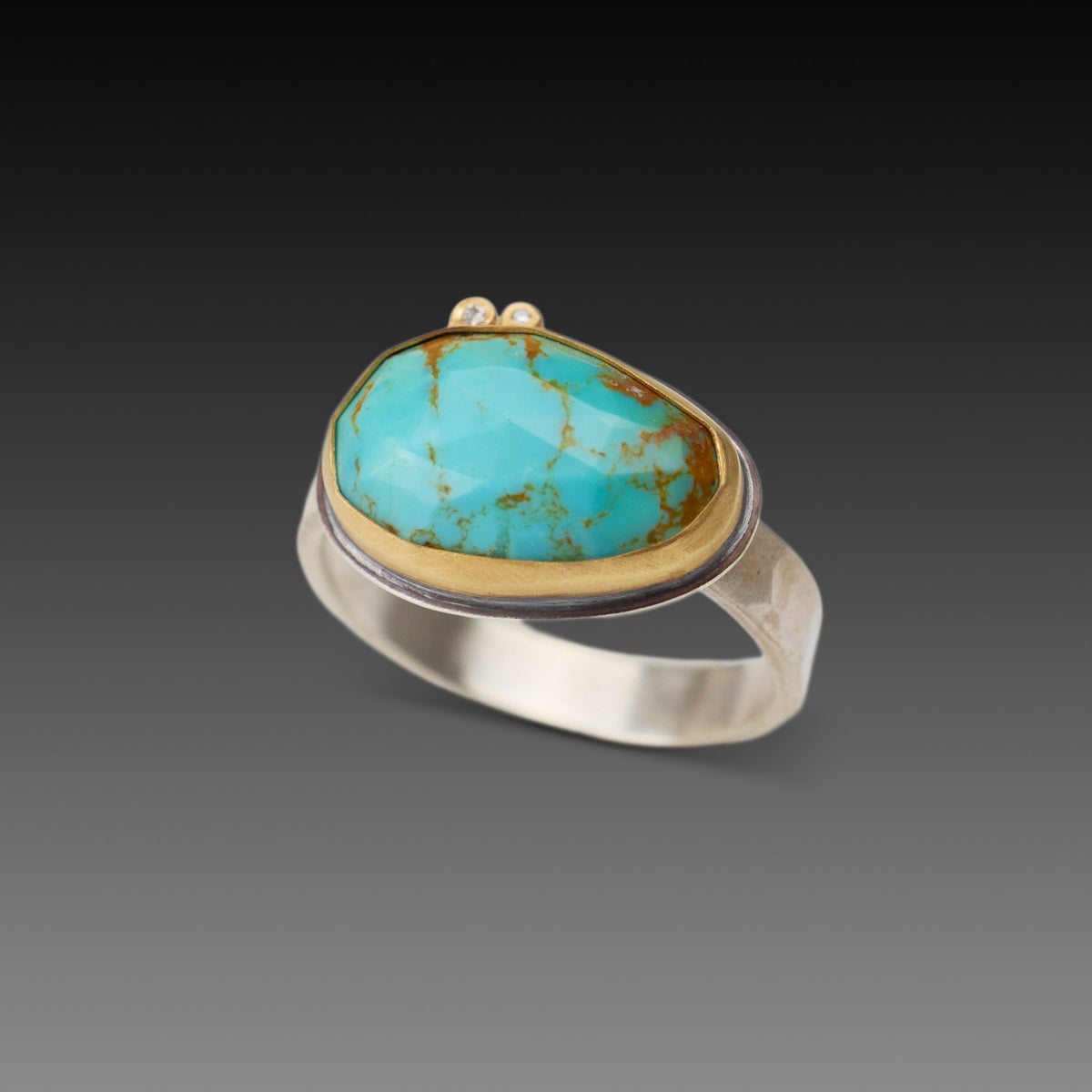 Faceted Turquoise Ring with Diamond Dots