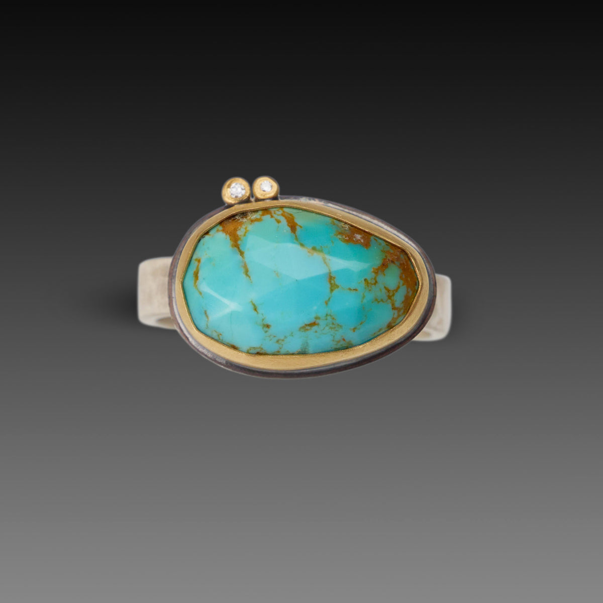 Faceted Turquoise Ring with Diamond Dots