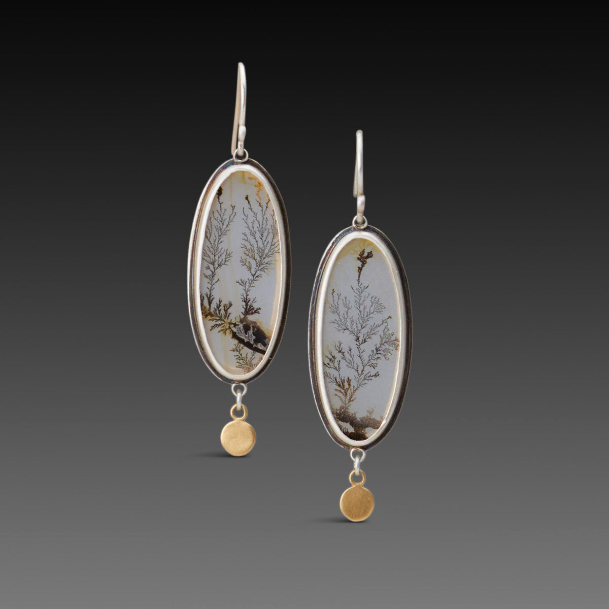 Dendritic Agate Earrings with Gold Disk