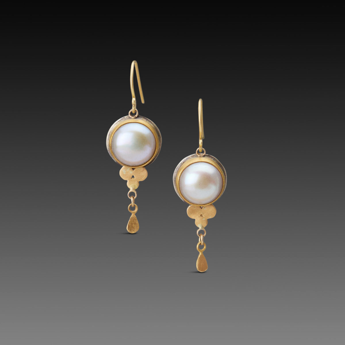 Pearl Drop Earrings with Gold Trios