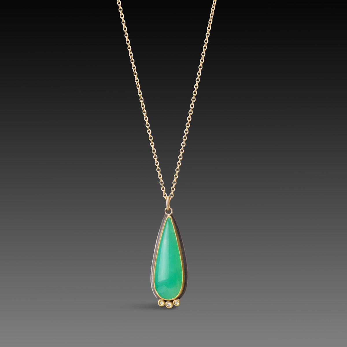 Chrysoprase Teardrop Necklace With Diamonds