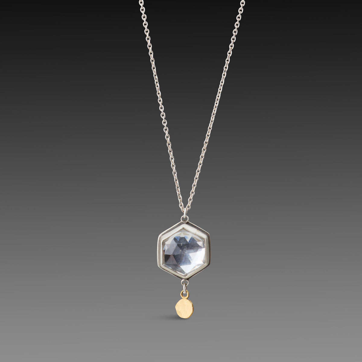 Geometric White Topaz Necklace with Gold Drop