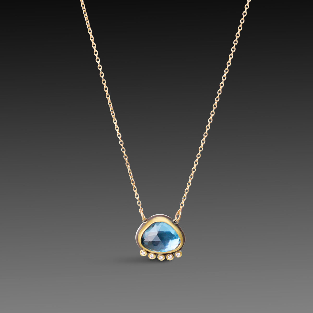 Rosecut Sapphire Necklace with Diamond Line
