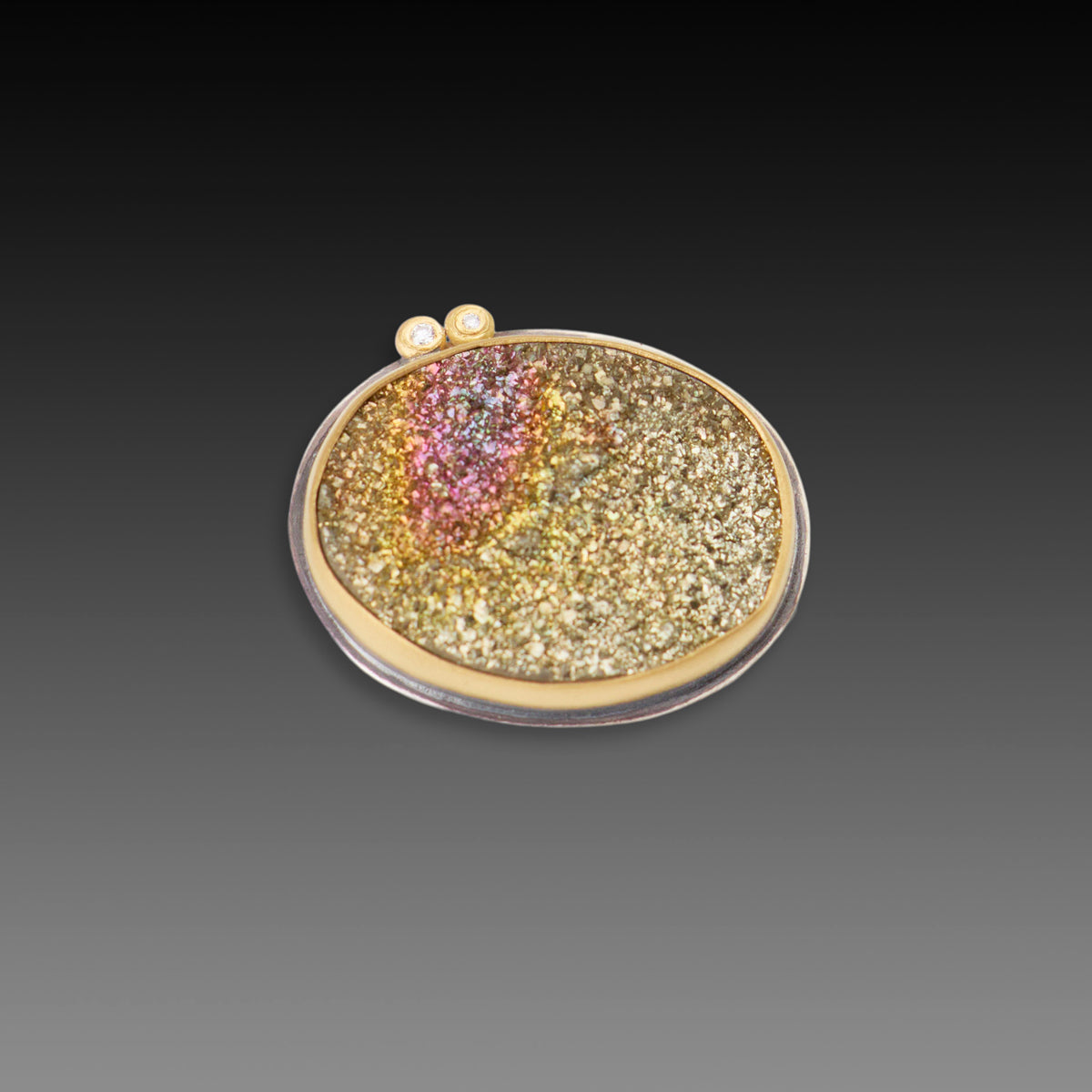 Pyrite Druzy Ring with Diamonds