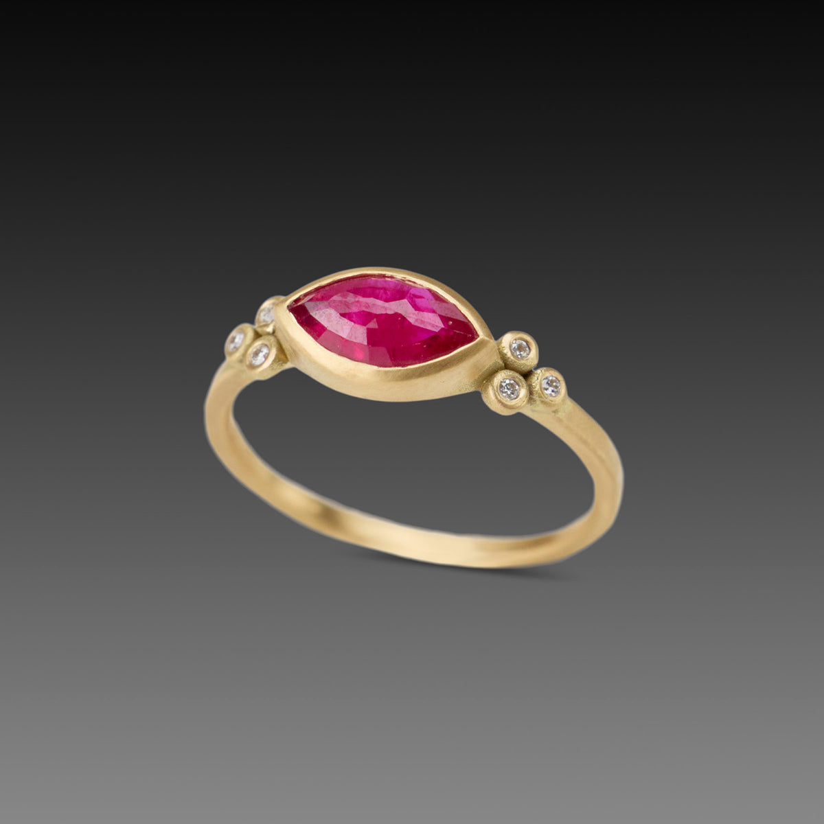 Marquise Ruby Ring with Diamond Trios