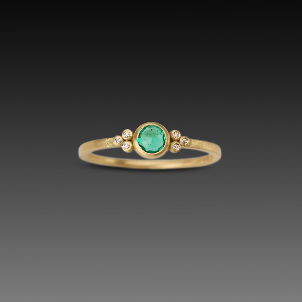 Delicate Emerald Ring with Diamond Trios