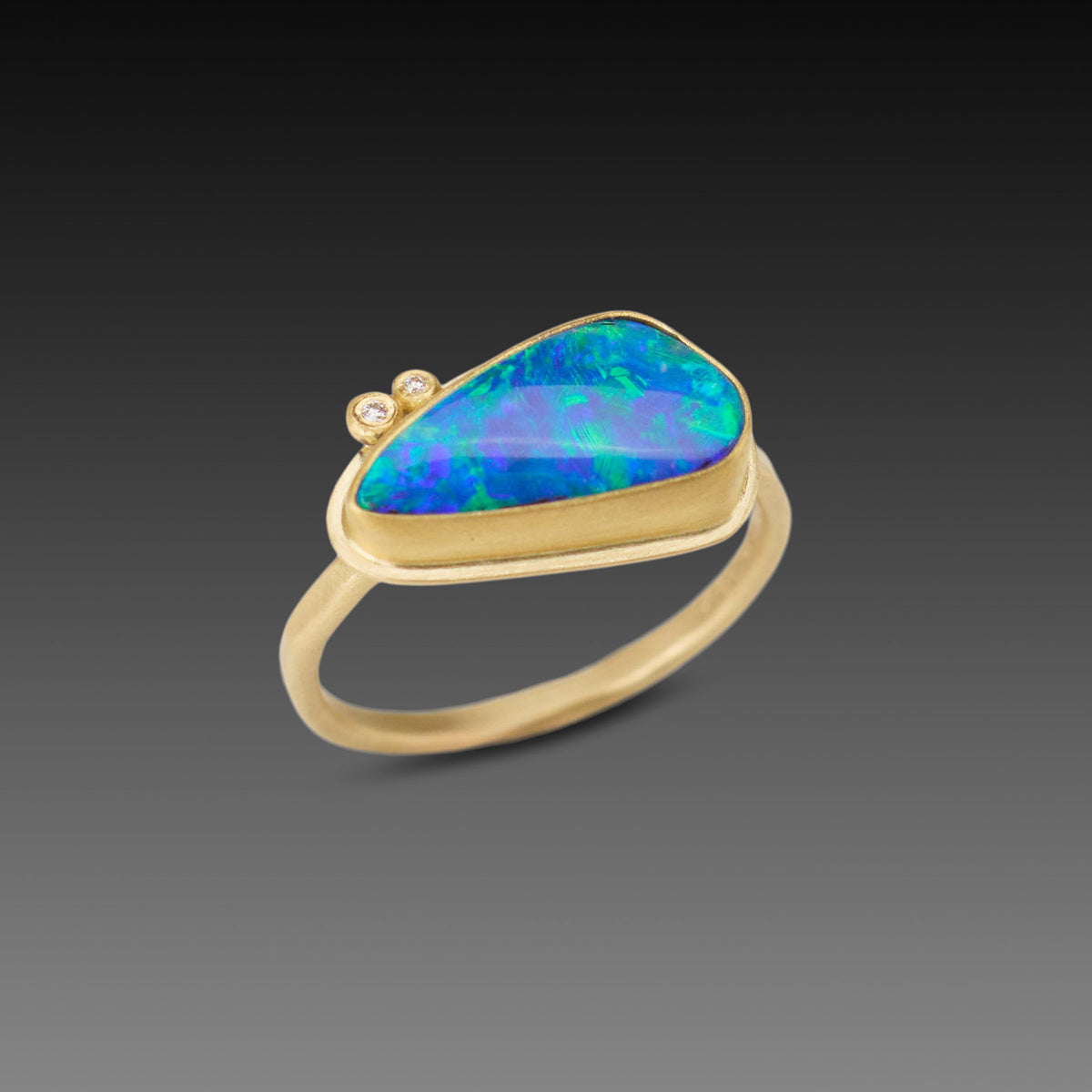 Organic Australian Opal Ring with Two Diamonds