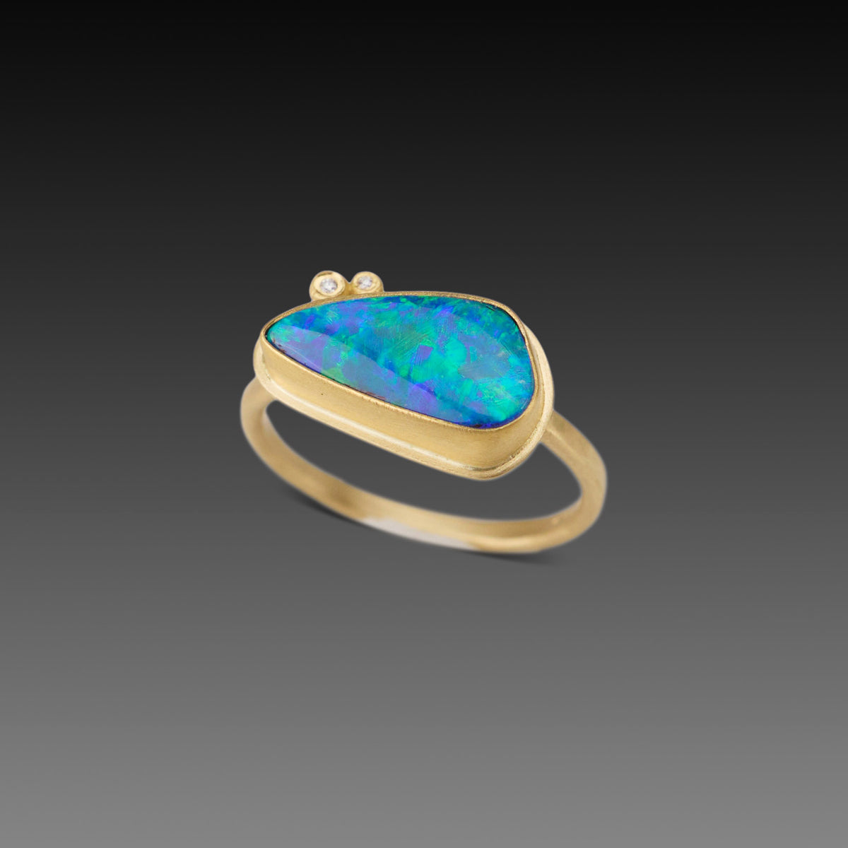 Organic Australian Opal Ring with Two Diamonds