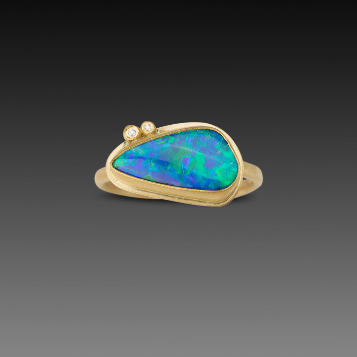 Organic Australian Opal Ring with Two Diamonds