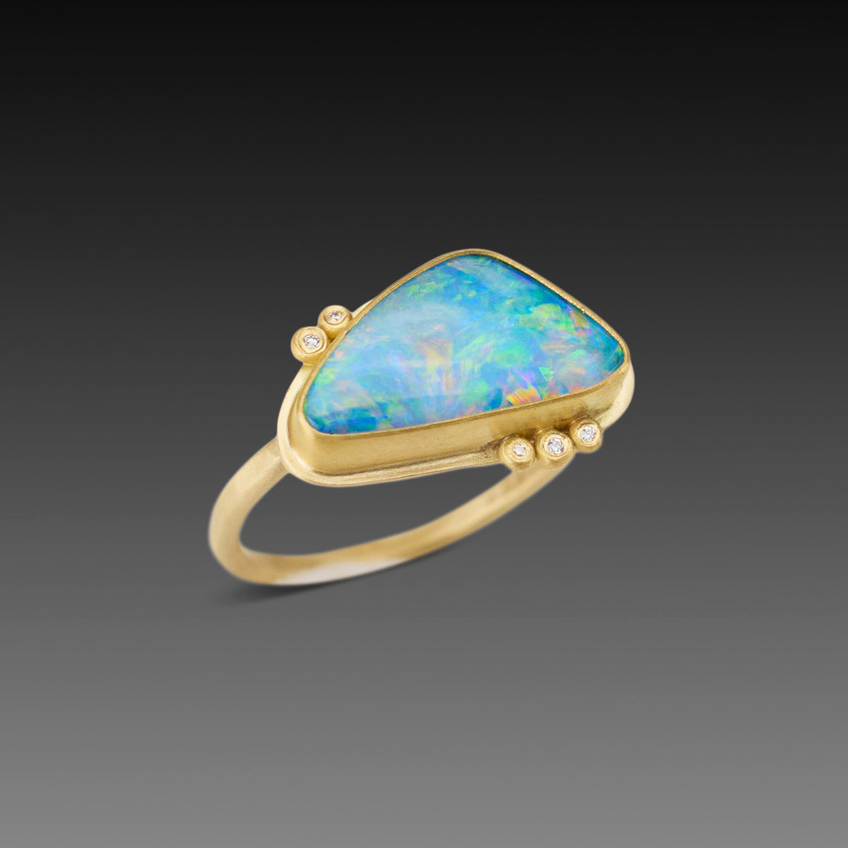 Organic Australian Opal Ring with Five Diamonds