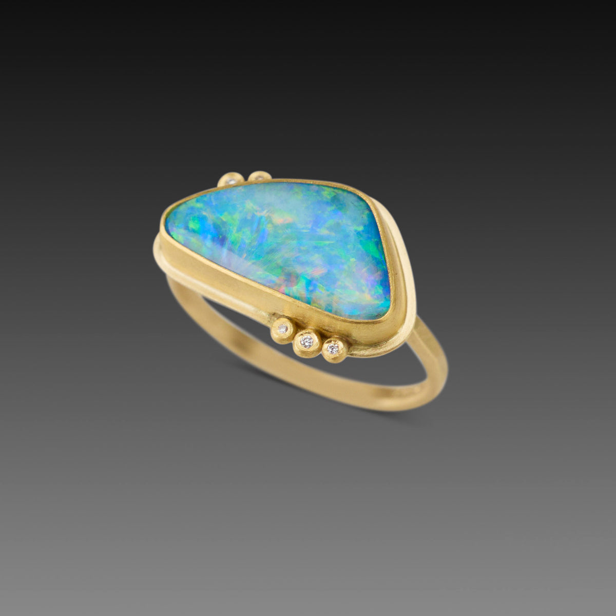 Organic Australian Opal Ring with Five Diamonds