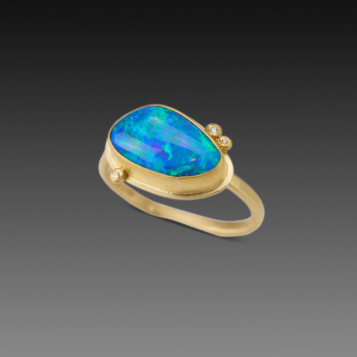 Organic Australian Opal Ring with Three Diamonds