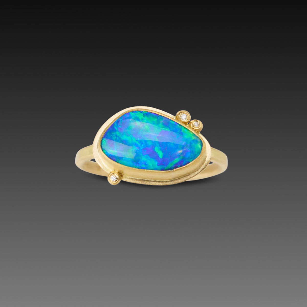 Organic Australian Opal Ring with Three Diamonds