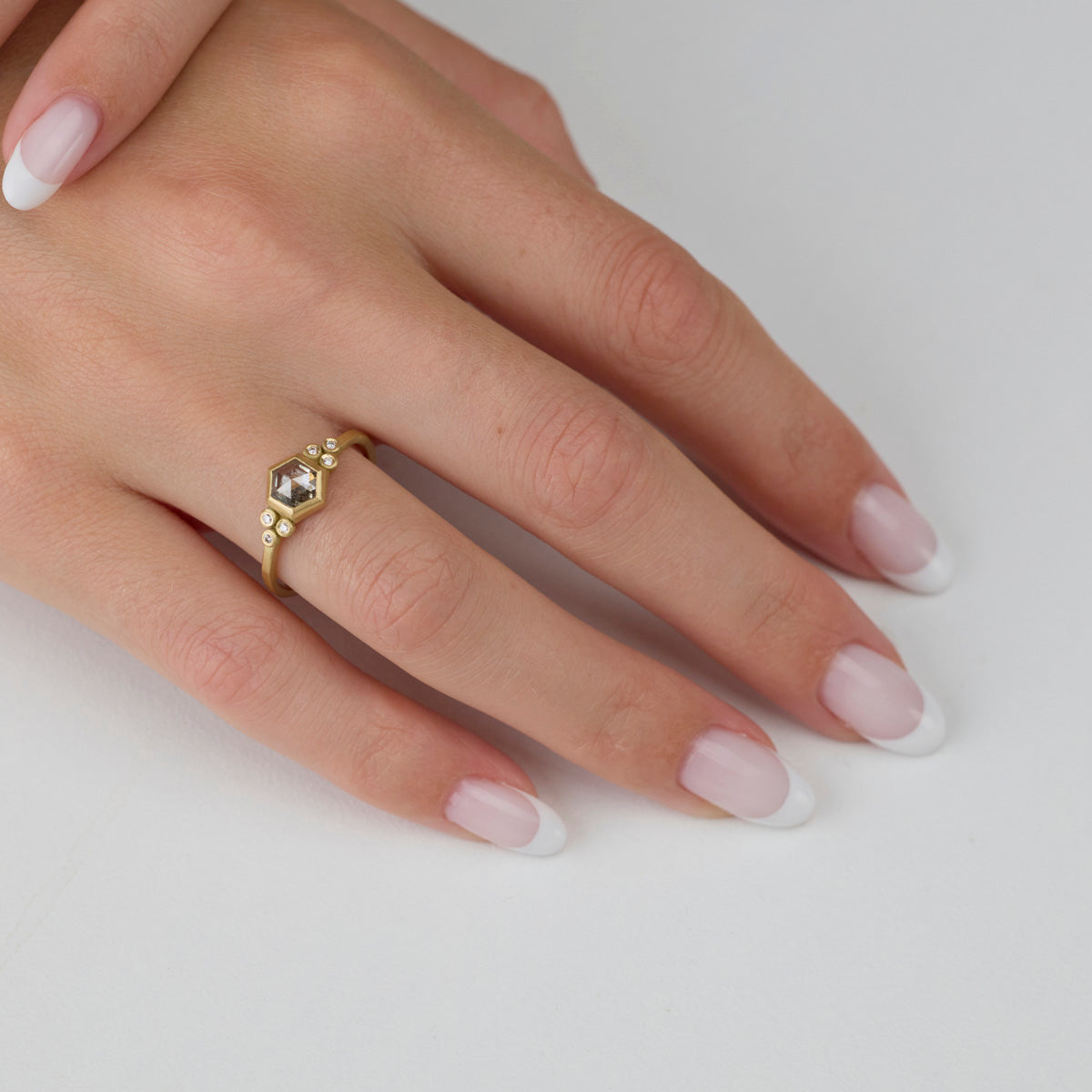 Gray Hexagon Diamond Ring