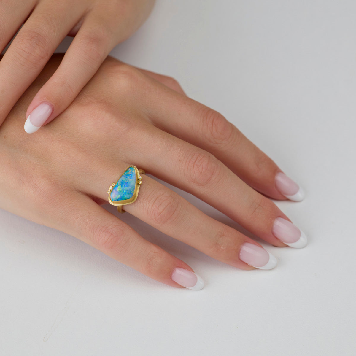 Organic Australian Opal Ring with Five Diamonds