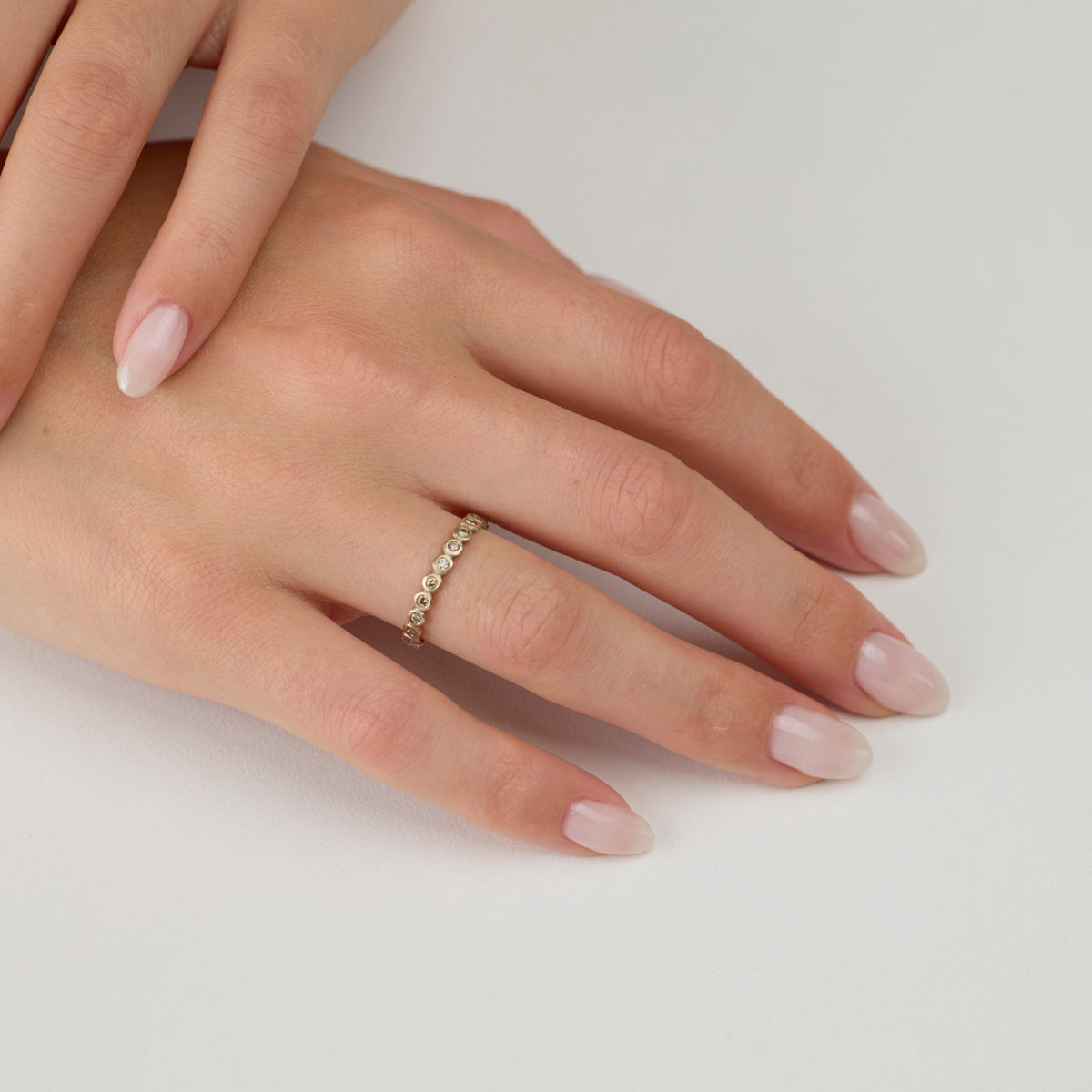 Hammered Dot Diamond Eternity Band in White Gold