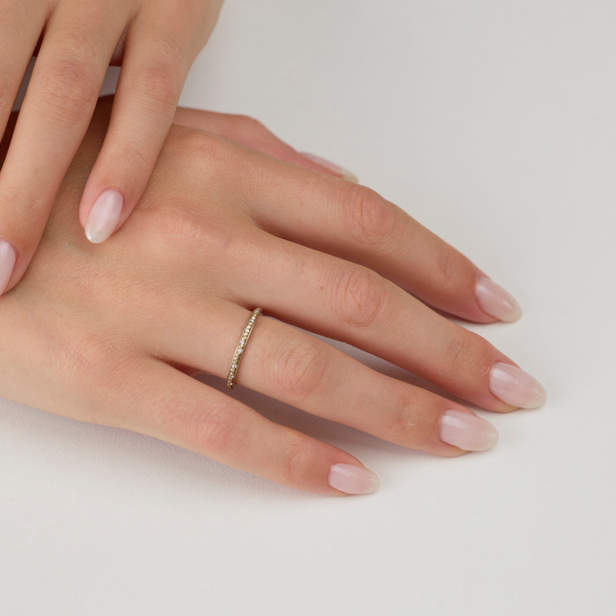 Tiny Raised Dot Band with Sprinkle Diamonds in White Gold