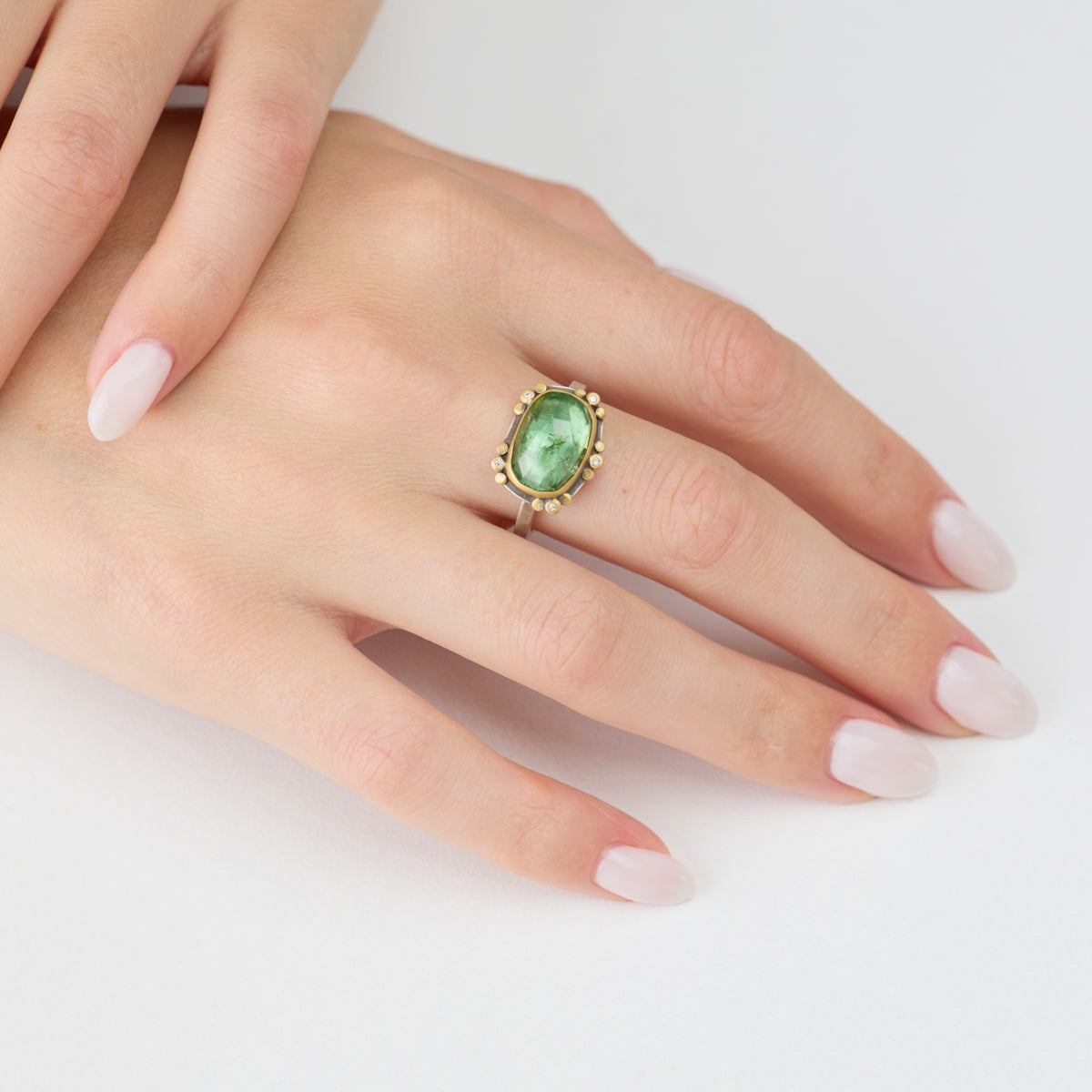 Green Tourmaline Ring with Diamonds