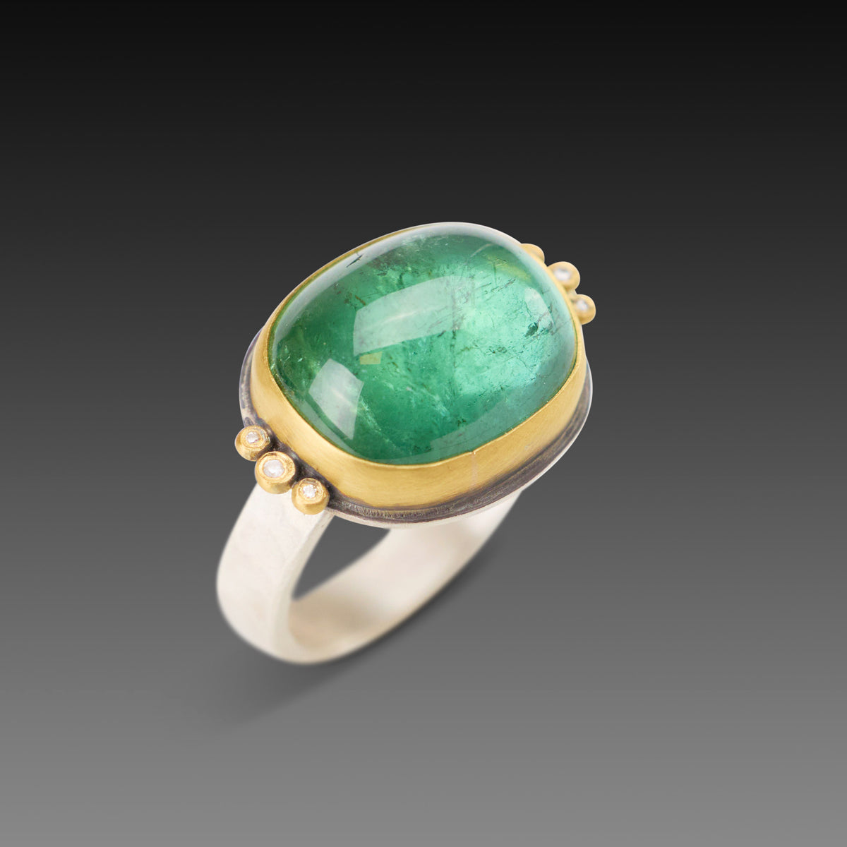 Smooth Green Tourmaline Ring with Diamonds
