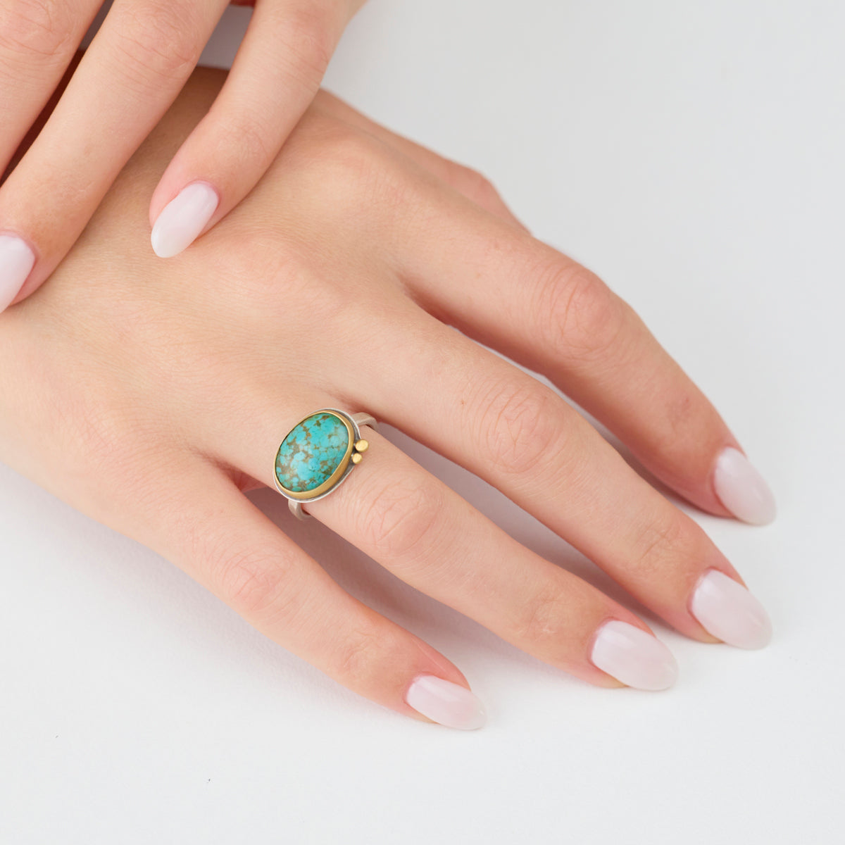 Oval Turquoise Ring with Gold Dots