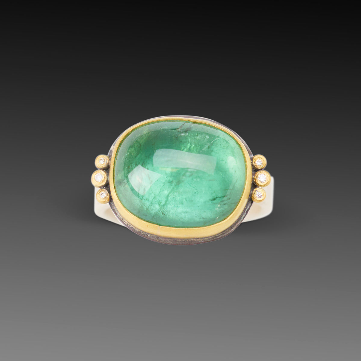 Smooth Green Tourmaline Ring with Diamonds