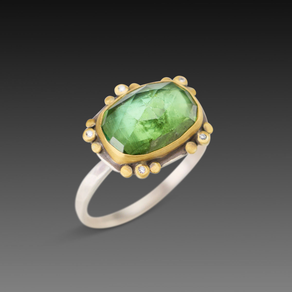 Green Tourmaline Ring with Diamonds
